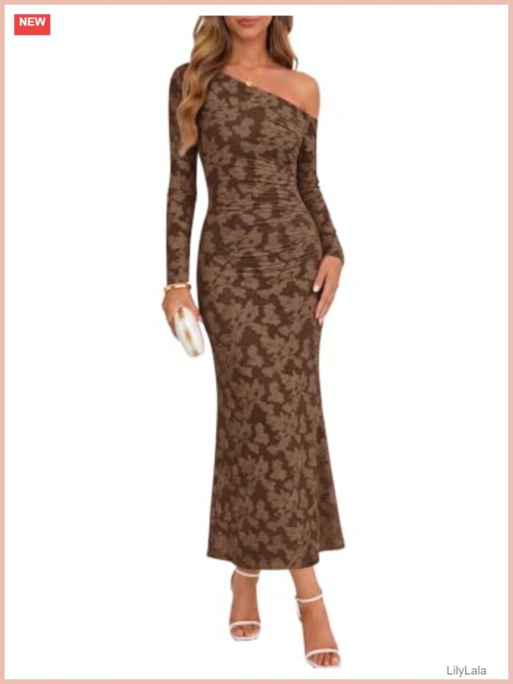 Off Shoulder Floral Maxi Dress Long Sleeve Bodycon Wedding Guest